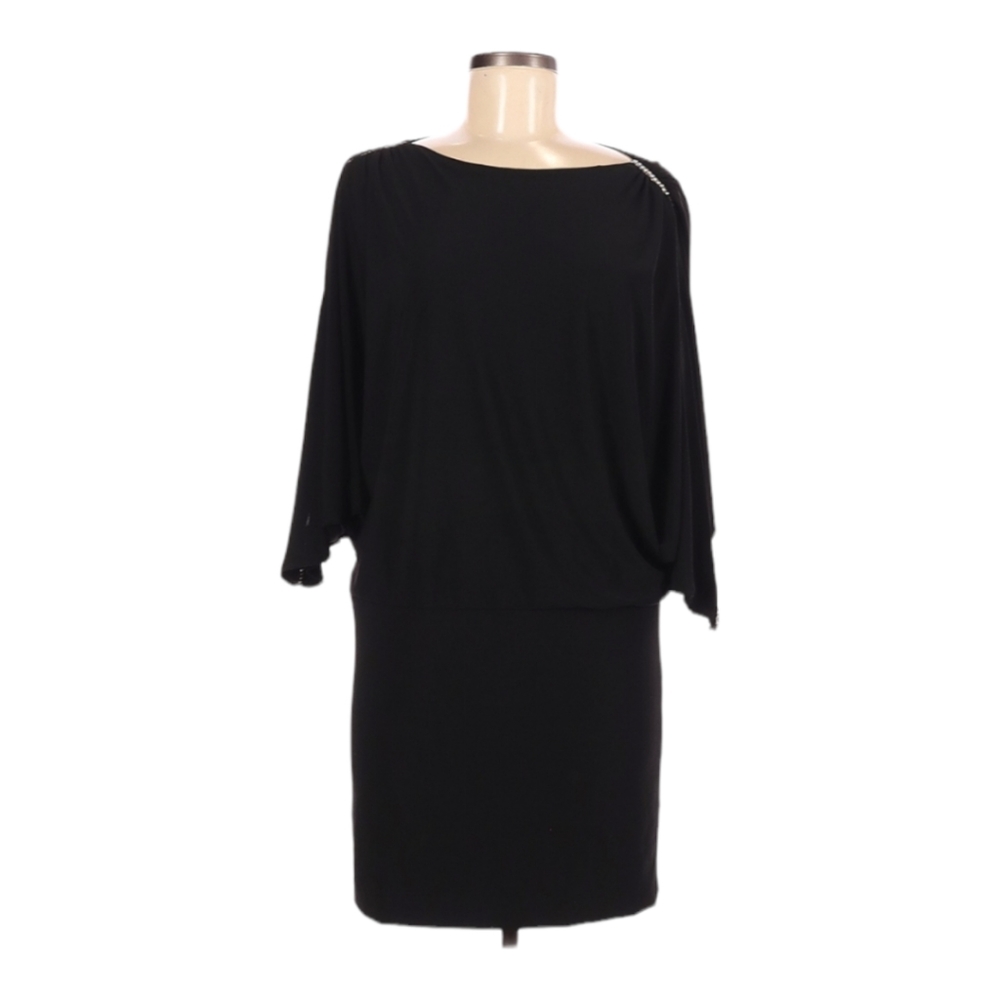 Betsy & Adam Cocktail Dress Size 8 Modest Cut 3/4 Sleeves Boat Neck Rhinestones